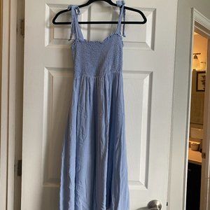 Blue Smocked Tie-Strap Midi Dress - XS